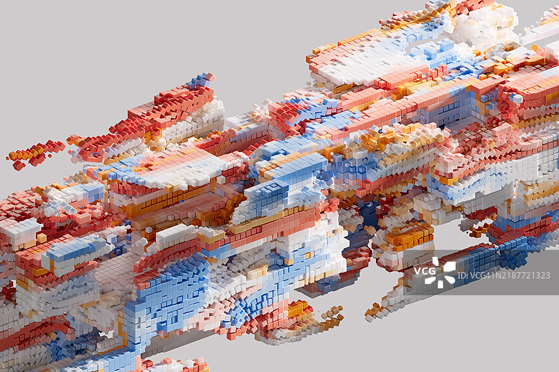 色彩斑斓的体素结构，代表数据流和人工智能图片素材