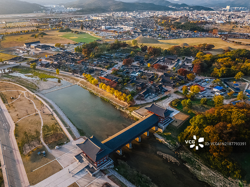 秋季的庆州郊村鸟瞰图图片素材