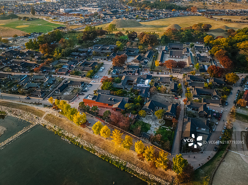 秋季的庆州郊村鸟瞰图图片素材