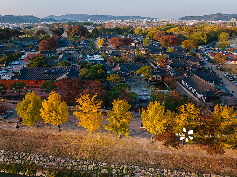 秋季的庆州郊村鸟瞰图图片素材