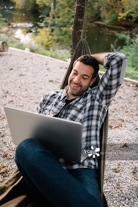 在远程地点使用笔记本电脑工作图片素材