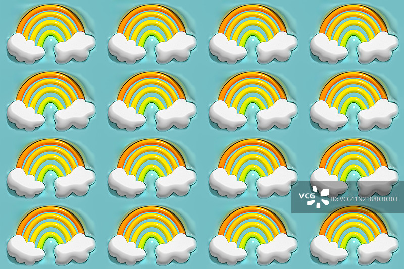 从生动的蓝色背景中浮现出的五彩斑斓的彩虹图案图片素材