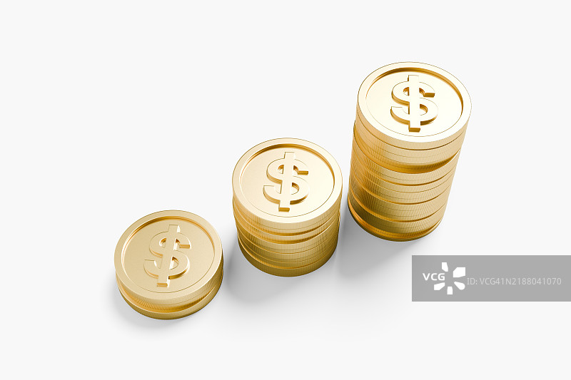 堆叠的金色美元硬币图片素材