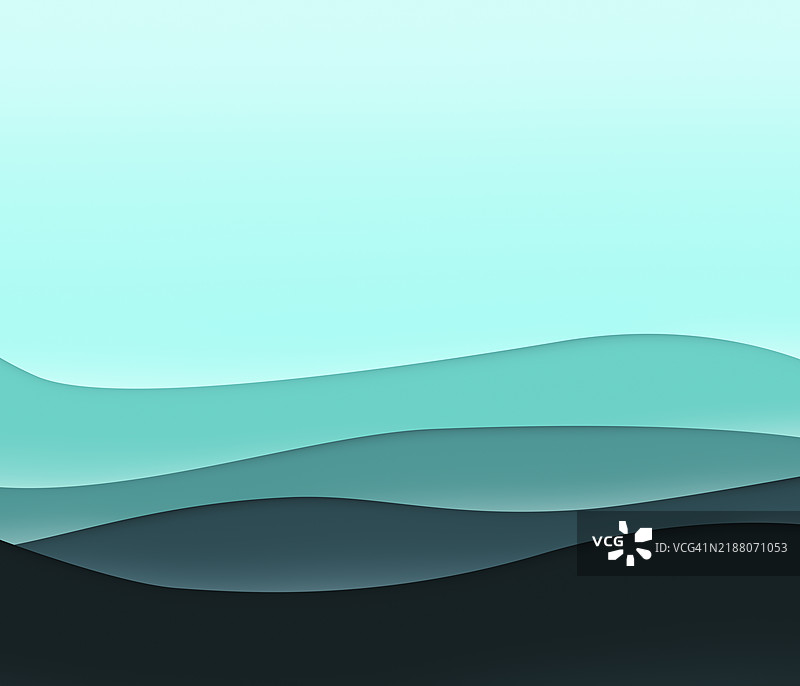 蓝色、青色和水绿色的分层波浪线条，带有阴影。图片素材