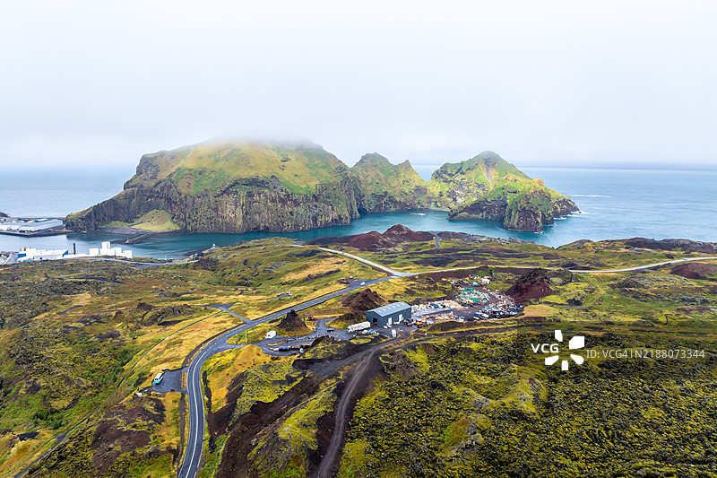 冰岛韦斯特曼群岛的航拍全景图片素材