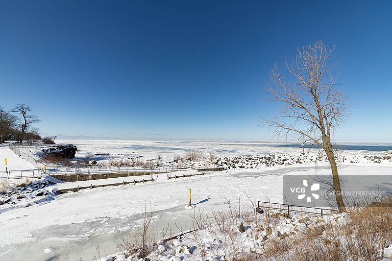 伊利湖岸边的冬季风暴图片素材