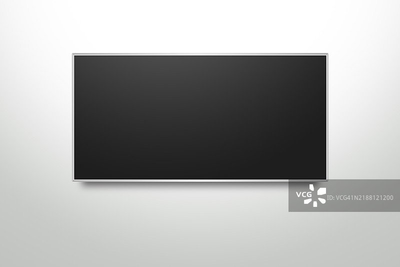 空白银色壁挂电视，黑色屏幕图片素材