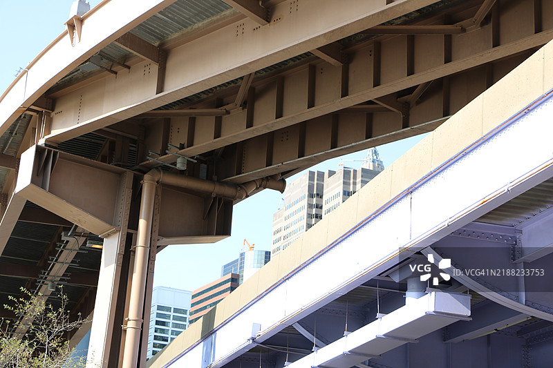 低角度视图的桥梁与天空，纽约，美国图片素材