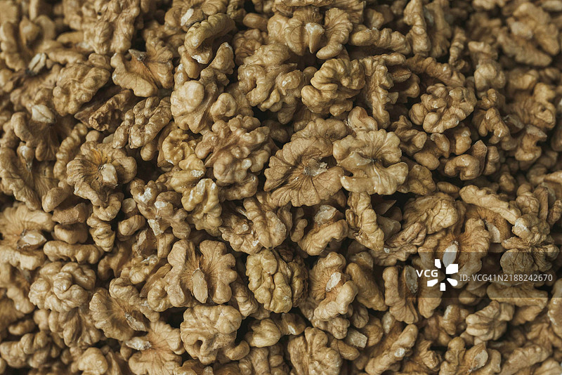 无壳核桃的全景拍摄图片素材