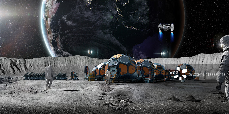 月球基地的宇航员团队图片素材