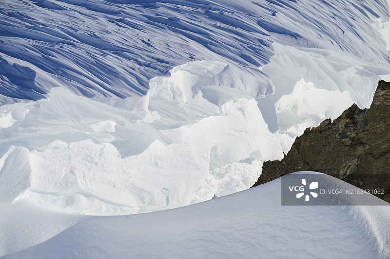 瑞士瓦莱州莱克巴德的盖米山口，普拉滕霍尔纳的雪檐特写图片素材
