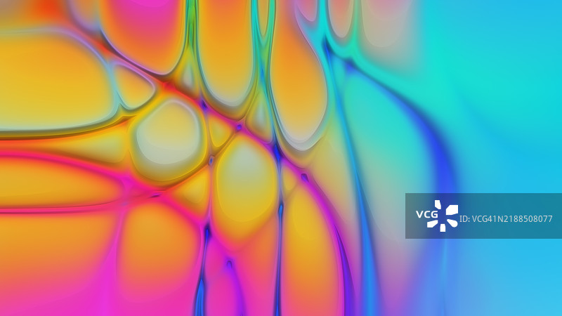 色彩斑斓的抽象流体设计，带有渐变图案。抽象艺术作品展示了充满活力的橙色、粉色和蓝色渐变的流动形状，具有动态光滑的质感。图片素材
