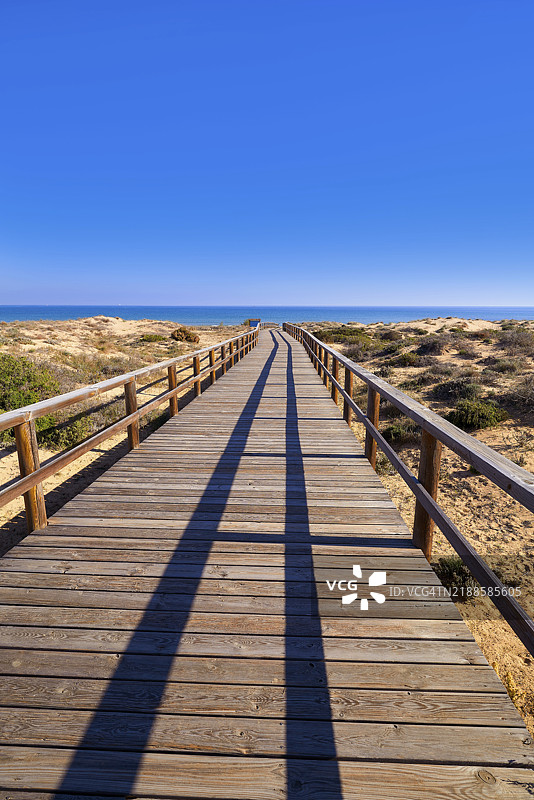 西班牙阿利坎特的埃尔切(Elx Elche)卡拉巴西(Carabassi)海滩沙丘,位于白色海岸(Costa Blanca)。图片素材