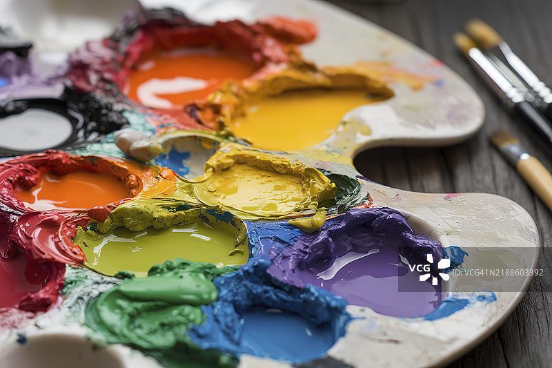 一个装有油画颜料的调色板图片素材