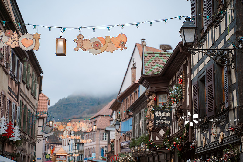 阿尔萨斯里博维尔著名的中世纪圣诞市场图片素材