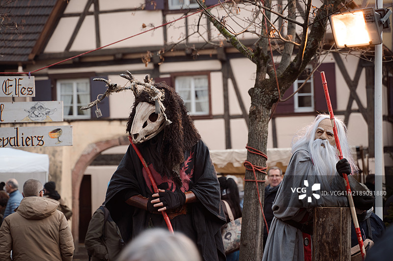 阿尔萨斯里博维尔著名的中世纪圣诞市场图片素材
