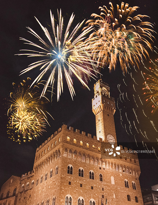 新年烟花下的老宫殿图片素材