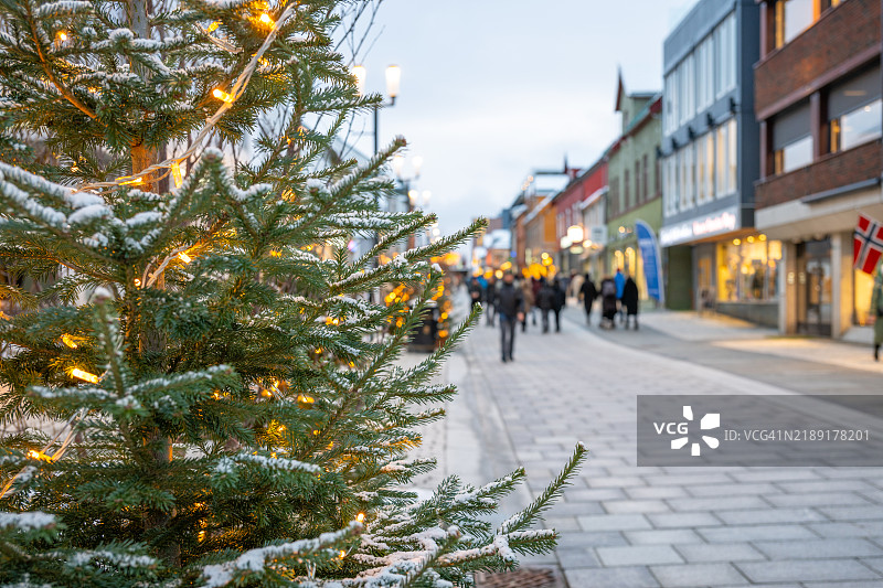 挪威特罗姆瑟的圣诞树特写图片素材