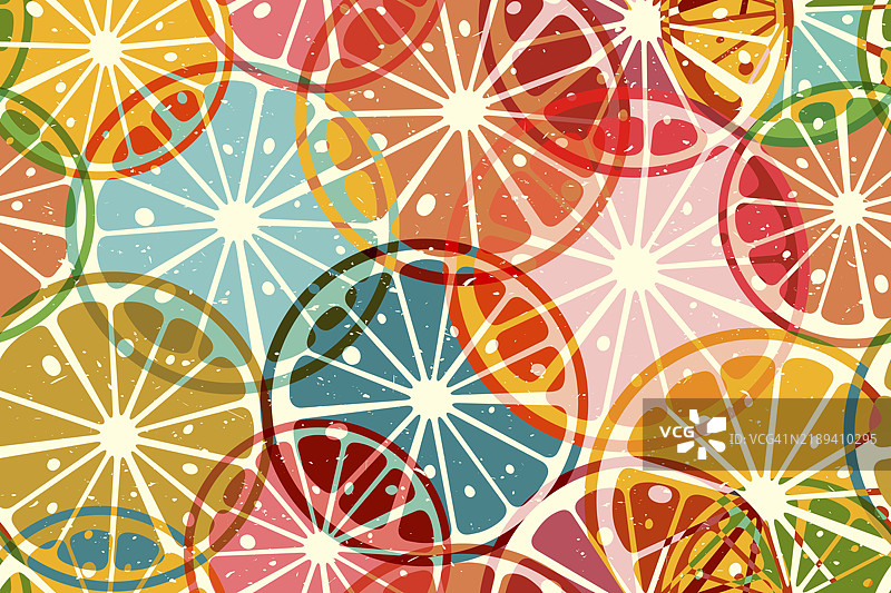 柑橘切片的瑞索模板。新鲜柑橘水果的无缝图案图片素材