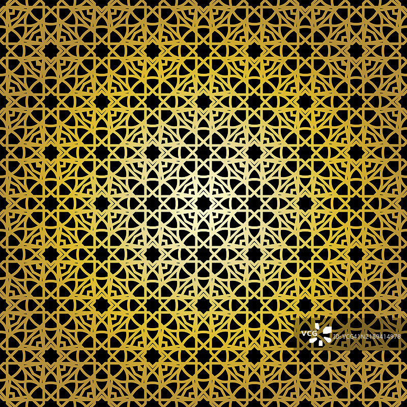 几何金色蕾丝无缝图案。阿拉伯瓷砖格子矢量背景图片素材