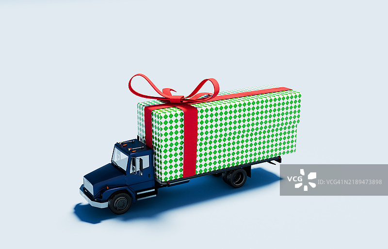 卡车送达一个巨大的圣诞礼物图片素材