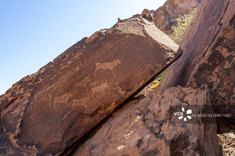岩石板上的动物描绘，岩石雕刻，图瓦费尔丰廷，库内内，纳米比亚，非洲图片素材