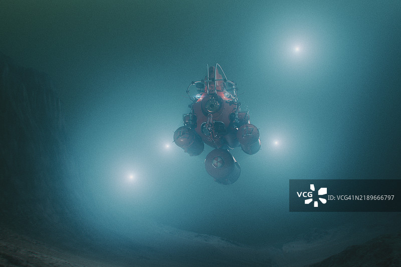 深海潜水器探索深海的概念图图片素材