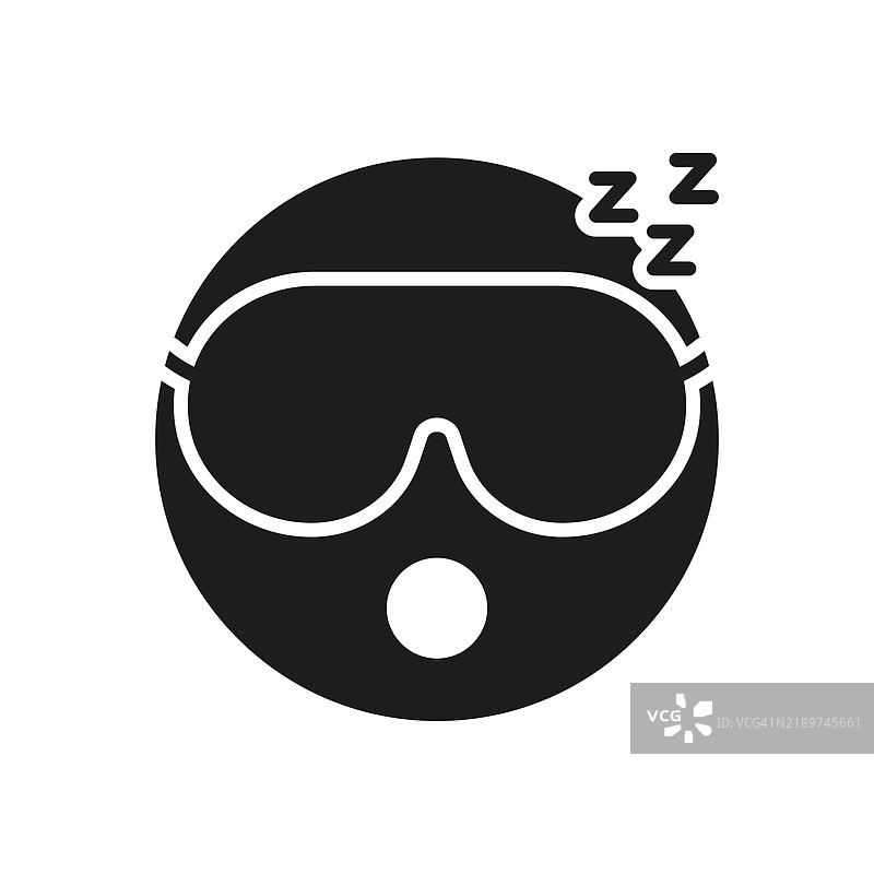 带眼罩的睡眠面孔和ZZZ轮廓图标。放松睡眠符号与眼镜图形符号。放松和休息概念。孤立的矢量插图。图片素材