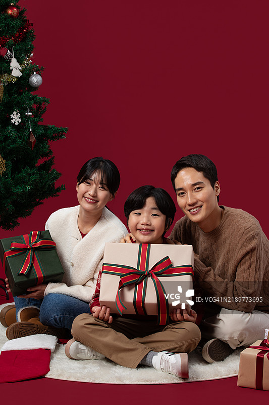 圣诞节，家庭，男孩，圣诞树，父母图片素材