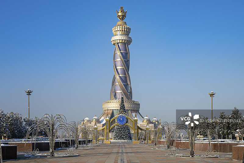 独立与自由塔，冬季，杜尚别，塔吉克斯坦，中亚，亚洲图片素材