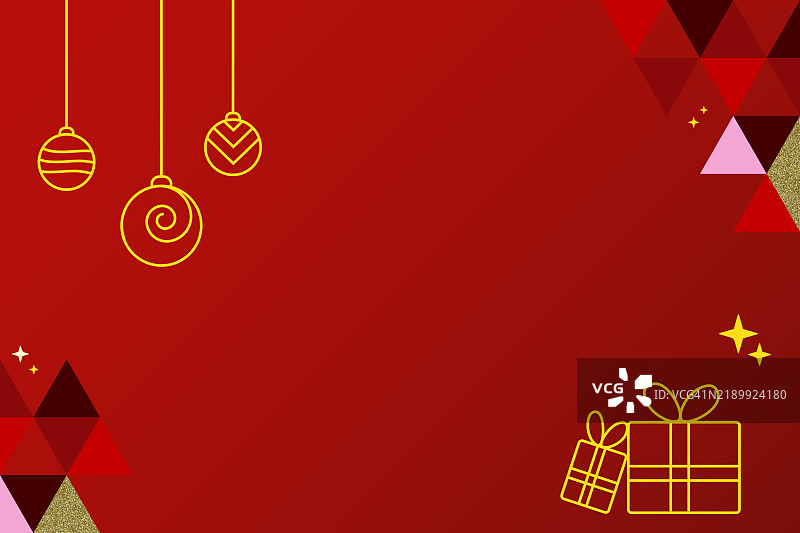 节日庆祝背景，现代形状，圣诞球，圣诞装饰球，现代配色方案与金色闪光，圣诞节带有空白空间，红色背景，新闻通讯横幅，邀请卡，贺卡插图，圣诞祝福图片素材