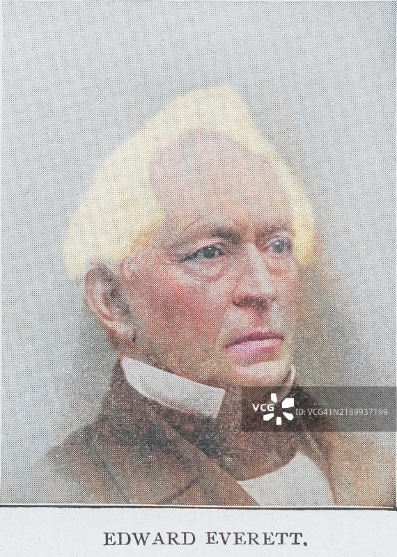 爱德华·埃弗雷特（1794年4月11日 - 1865年1月15日）的肖像，他是来自马萨诸塞州的美国政治家、统一教牧师、教育家、外交官和演说家。图片素材