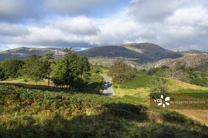 通往塔恩霍斯的道路，湖区，坎布里亚，英格兰图片素材