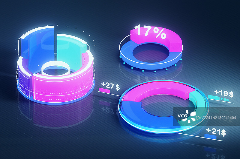 未来感的发光饼图展示财务数据分析和增长情况图片素材