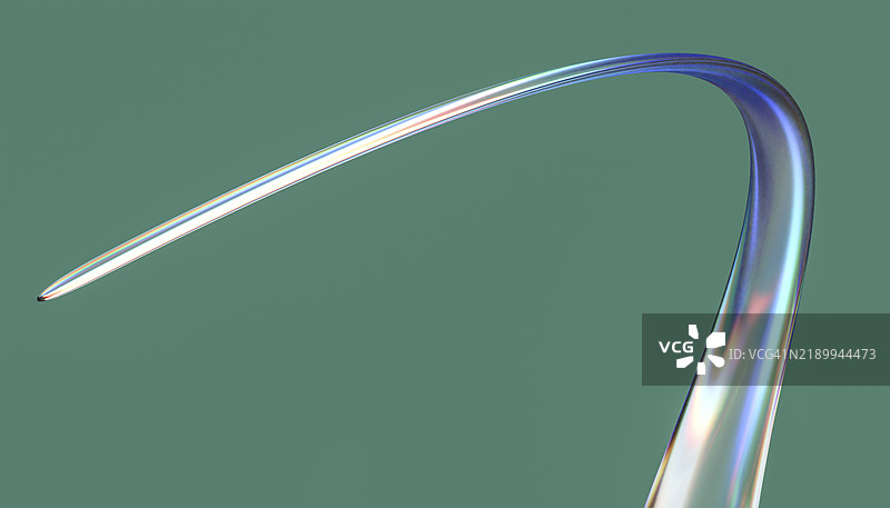 青色背景上的抽象彩虹曲线形状：3D渲染图片素材