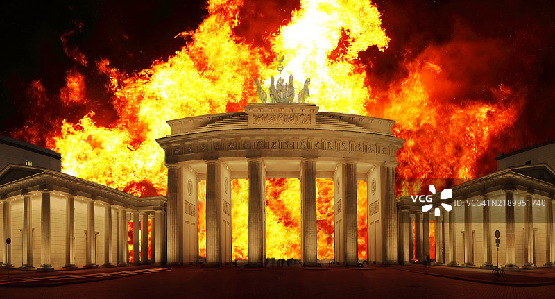 德国首都柏林的勃兰登堡门发生大火图片素材