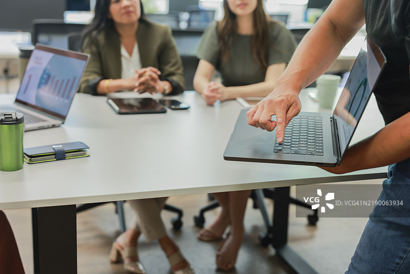 不明身份的商务人士在办公室讨论公司战略的特写镜头图片素材