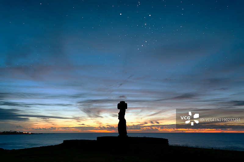 复活节岛上阿胡·科·特·里库的日落图片素材