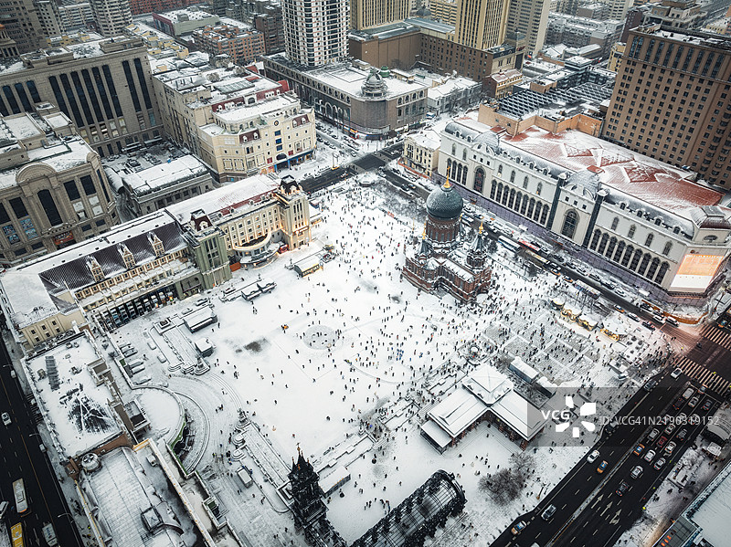 哈尔滨圣索非亚大教堂的无人机拍摄照片图片素材