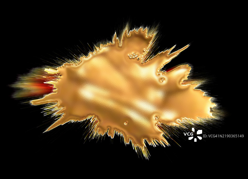黑色背景上的液态金色火焰爆炸。图片素材