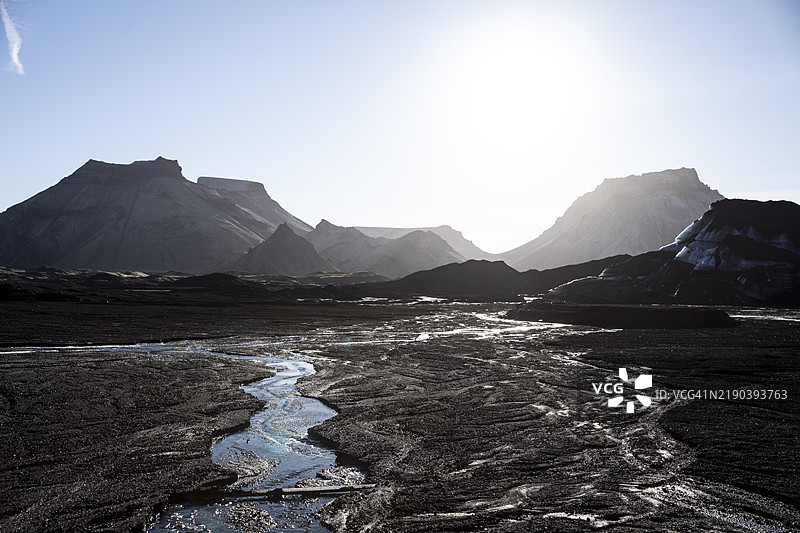 南冰岛Mýrdalshreppur冰川洪泛平原的异世界景观图片素材