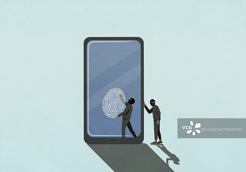 身份盗窃者从智能手机屏幕上窃取指纹图片素材