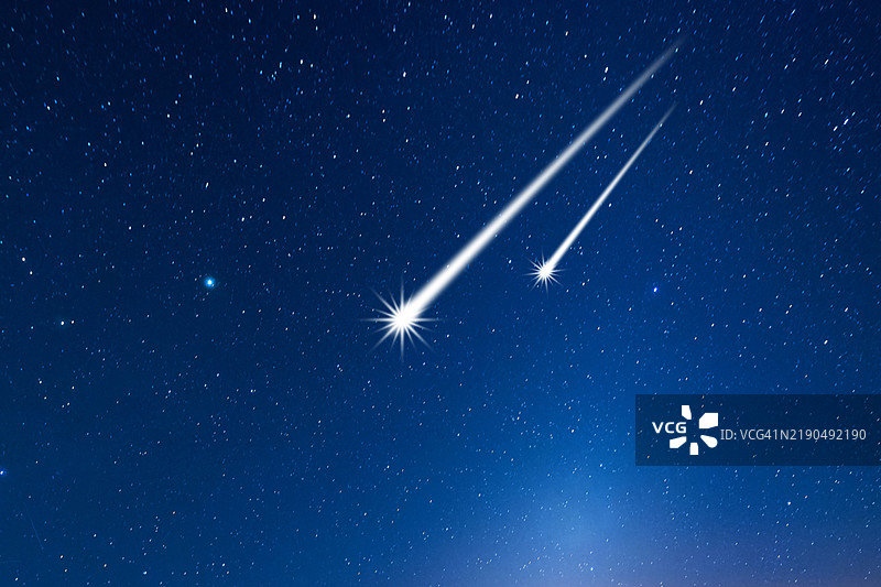 流星背景。魔法、想象与幻想。明亮的光点在空白区域。图片素材