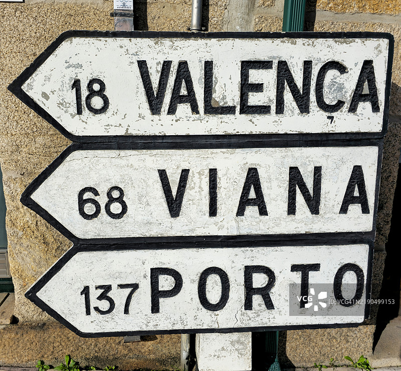 指向葡萄牙不同城市的方向标志图片素材