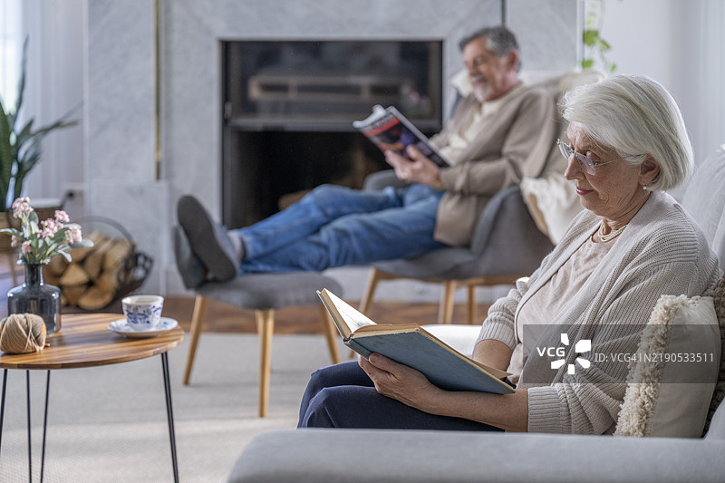 共享宁静：一对老年夫妇享受温馨的家图片素材