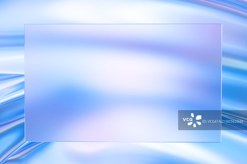 矩形玻璃平台，适合您的文本，设计在抽象的光滑亮蓝色和白色渐变全息纹理背景上。美丽的3D彩色图案。留白，横幅，模板。图片素材