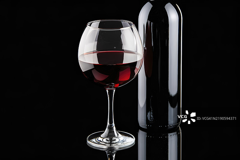 黑色背景上有一杯红酒和一瓶红酒图片素材