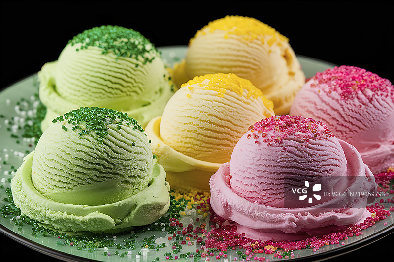 各种口味冰淇淋球的选择性对焦拍摄图片素材