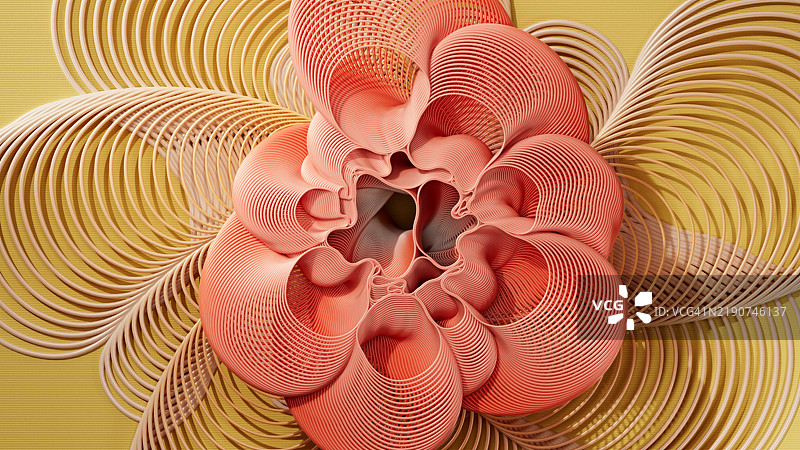 复杂的珊瑚和金色抽象花卉设计形成引人注目的视觉效果图片素材