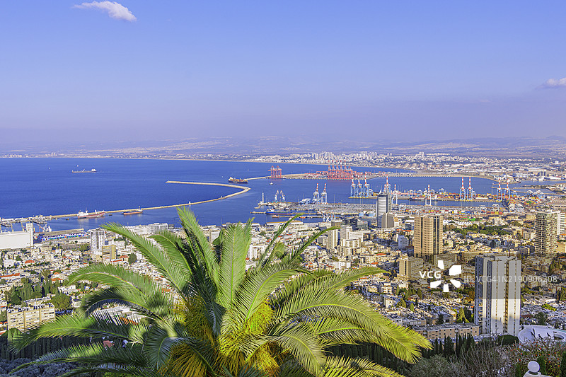 海法的阳光明媚的鸟瞰图图片素材